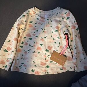 Young Hearts Floral Long Sleeve Kids Tee - Cream and Green